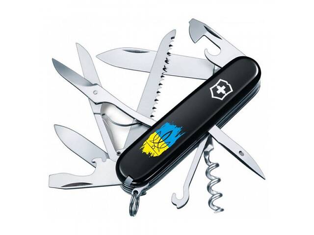 Нож Victorinox Huntsman Ukraine 91мм Трезуб фигурный на фоне флага (1049-Vx13713.3_T1026u)