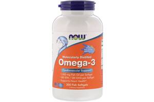 Омега-3 1000мг, 180 EPA/120 DHA, Molecularly Distilled Omega-3, Now Foods, 200 капсул из рыбьего желатина