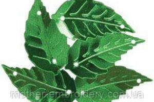 Паєтки листя берези лист березовий зелений з блискітками (Гліттер) 2,5 см Пришивні паєтки для нитки