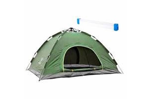 Палатка туристическая 4-х местная Easy-Camp автоматическая Зеленая + Лампа аккумуляторная Emergency TUBE