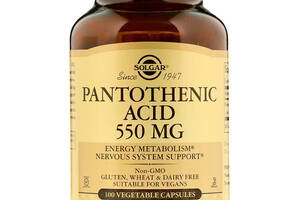 Пантотеновая Кислота (B5) Pantothenic Acid, Solgar, 550 мг, 100 вегетарианских капсул