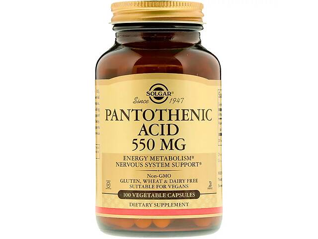 Пантотеновая Кислота (B5) Pantothenic Acid, Solgar, 550 мг, 100 вегетарианских капсул