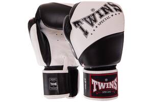 Перчатки боксерские кожаные TWINS BGVL10 VELCRO 10oz Белый-черный