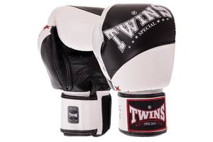 Перчатки боксерские кожаные TWINS BGVL10 VELCRO 14oz Черный-белый