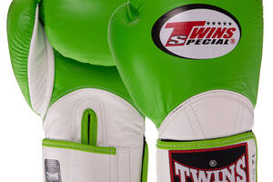 Перчатки боксерские кожаные TWINS BGVL11 VELCRO 14 унций Зеленый-белый