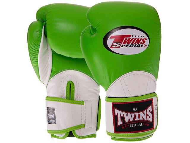 Перчатки боксерские кожаные TWINS BGVL11 VELCRO 14 унций Зеленый-белый