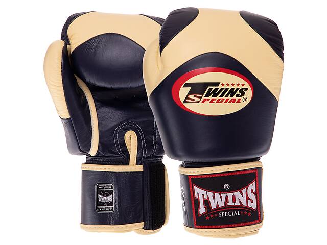 Перчатки боксерские кожаные TWINS BGVL13 VELCRO 10 унций Темно-синий-ванильный