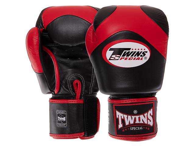 Перчатки боксерские кожаные TWINS BGVL13 VELCRO 12 унций Черный-красный