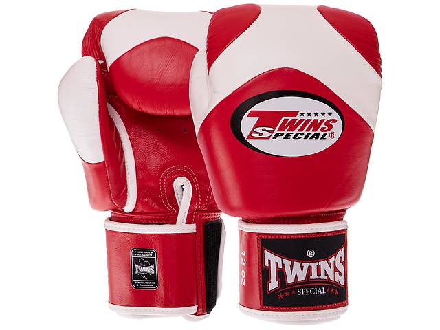 Перчатки боксерские кожаные TWINS BGVL13 VELCRO 14 унций Красный-белый