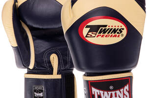 Перчатки боксерские кожаные TWINS BGVL13 VELCRO 14 унций Темно-синий-ванильный