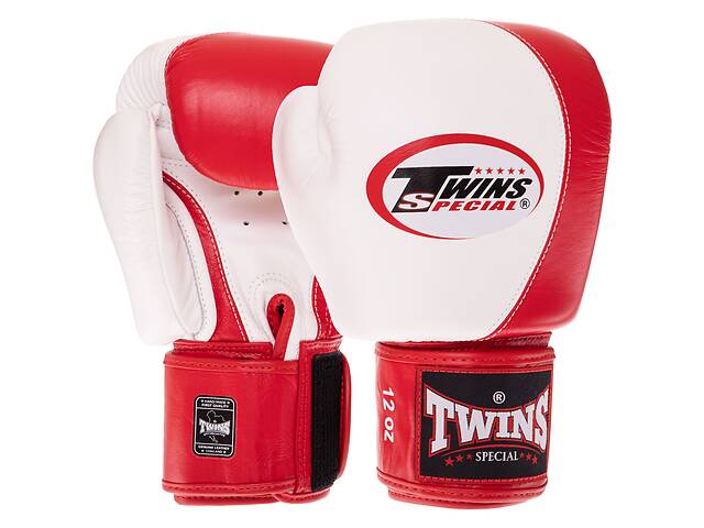 Перчатки боксерские кожаные TWINS BGVL8 VELCRO 12 унций Белый-красный