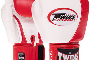 Перчатки боксерские кожаные TWINS BGVL8 VELCRO 14 унций Белый-красный