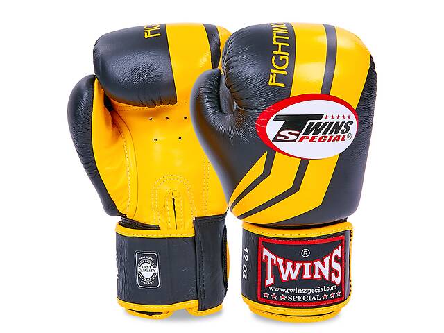 Перчатки боксерские кожаные TWINS FBGVL3-43 12 унций Черный-желтый