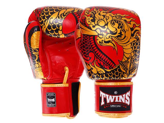 Перчатки боксерские кожаные TWINS FBGVL3-52 NAGAS 14 унций Золотой-красный