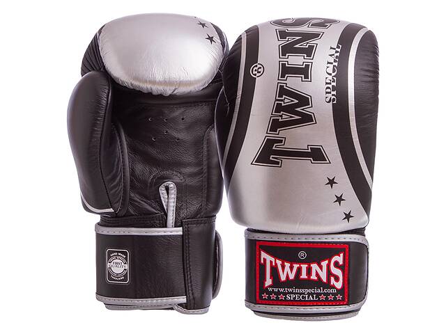 Перчатки боксерские кожаные TWINS FBGVL3-TW4 12 унций Черный-серебряный