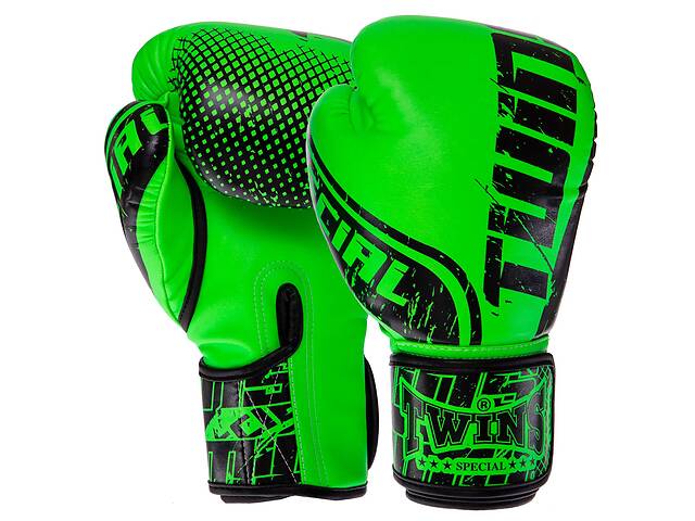 Перчатки боксерские PU TWINS FBGVS12-TW7 14 унций Черный-зеленый