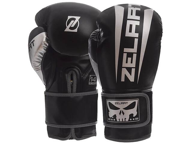 Перчатки боксерские ZELART BO-1323 12 Черный-серебряный