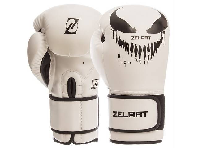 Перчатки боксерские Zelart BO-1370 10 унций Белый-черный