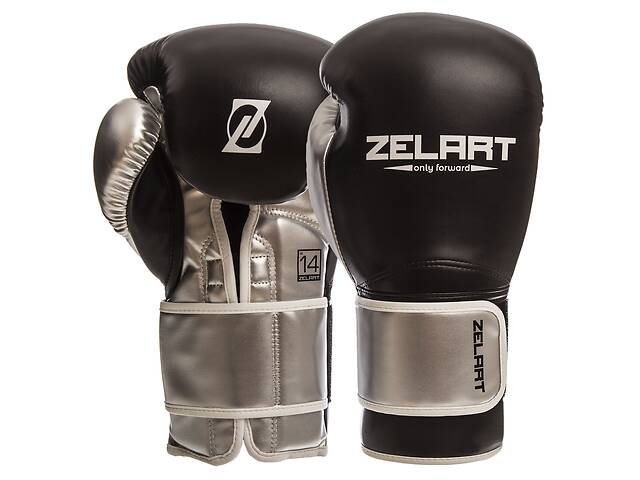 Перчатки боксерские ZELART BO-1384 14 Черный-серебряный