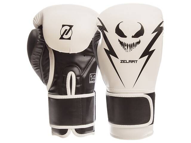 Перчатки боксерские Zelart BO-1420 10-14 унций Белый-черный