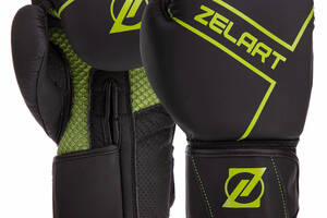 Перчатки боксерские Zelart VL-3149 10 Черный-салатовый