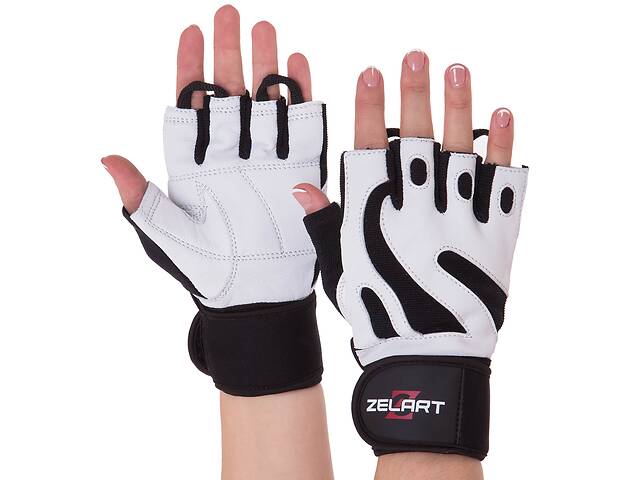 Перчатки для тяжелой атлетики кожаные Zelart SB-161070 M Черный-белый
