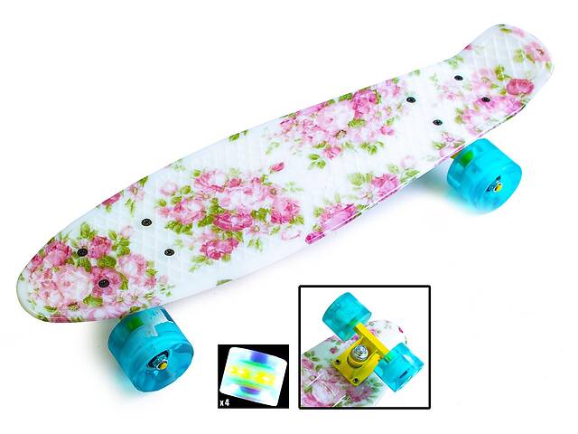 Подростковый пенниборд с подсветкой всех колес (Pennyboard) 'Flowers'