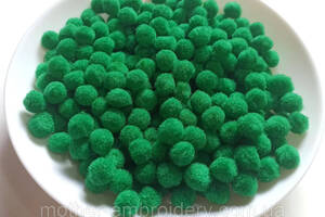 Помпони 15 мм ( 1,5 см) Зелений декоративні маленькі, рукоділля, Намистини м'які