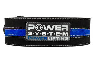 Пояс для пауэрлифтинга Power System PS-3800 PowerLifting кожаный Black/Blue Line XXL