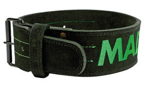 Пояс для тяжелой атлетики MadMax MFB-301 Suede Single Prong кожаный Black/Green XXL
