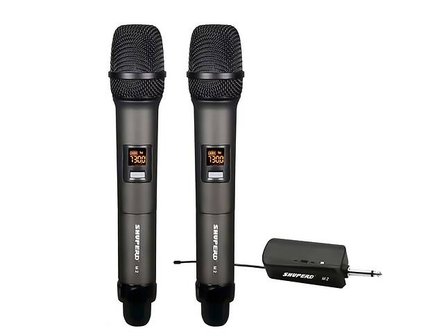 Радиосистема B.U.M. M 2 с 2 облегченными радиомикрофонами с беспроводной приемной базой для вокала, пения, караоке и...