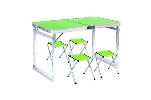 Раскладной туристический стол Easy Campi усиленный для пикника и 4 стула набор в чемодане Зеленый + Надувной гамак-ше...