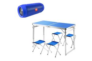 Раскладной туристический стол со стульями в чемодане и 4 стула Easy Campi Синий + Bluetooth колонка Синяя