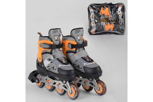 Роликовые коньки Best Roller (30-33) PU колёса, свет на переднем колесе, в сумке Grey/Orange (98932)