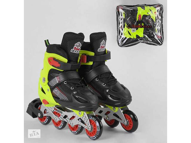 Роликовые коньки Best Roller (30-33) PVC колёса, свет на переднем колесе, в сумке Black/Light green (98861)