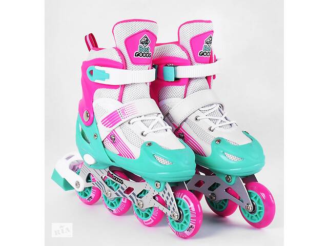 Роликовые коньки свет на переднем колесе Best Roller PVC колёса 34-37 Turquoise/Pink/White (98910)