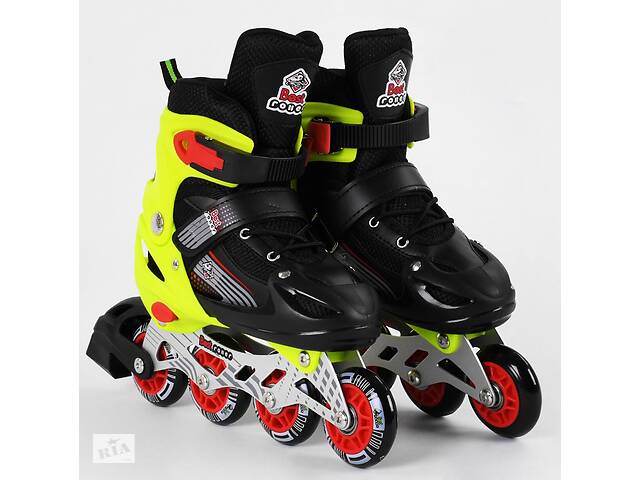 Роликовые коньки свет на переднем колесе Best Roller PVC колёса 34-37 Black/Light green (98909)