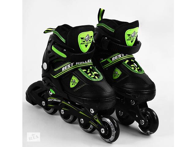 Роликовые коньки светящиеся PU колёса Best Roller 31-34 Black/Green (105391)