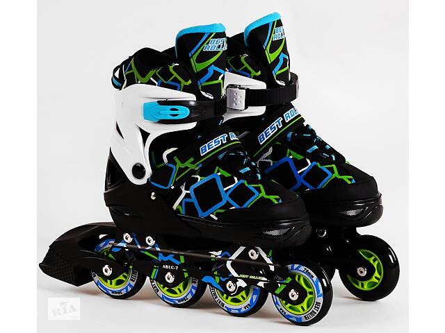 Роликовые коньки светящиеся PU колёса в коробке Best Roller 35-38 Black/Green (116487)