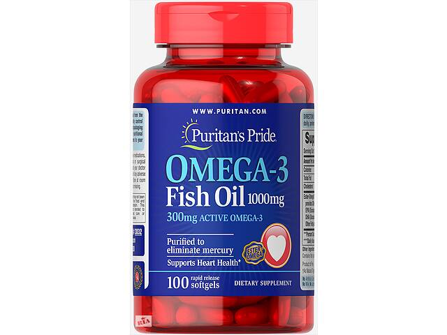 Рыбий жир Омега-3 Puritans Pride 1000 мг 300 мг 100 капсул (31087)