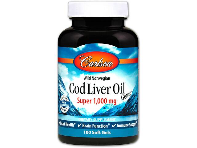 Рыбий жир из печени трески Carlson Labs Cod Liver Oil норвежский 1000 мг 100 капсул (1211)