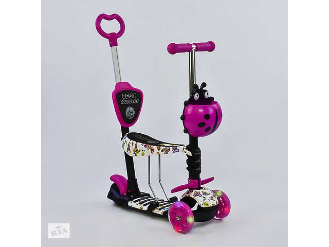 Самокат 5в1 Best Scooter, PU колеса, подсветка колес, Абстракция Pink/Black (74060)