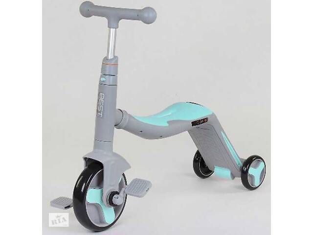 Самокат детский 3в1 Best Scooter с PU колёсами (свет+музыка) - Серый + бирюзовый (90792)