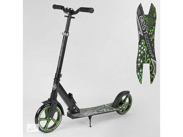 Самокат детский Best Scooter с PU колесами, зажимом руля и 1 амортизатором Black/Green (88919)