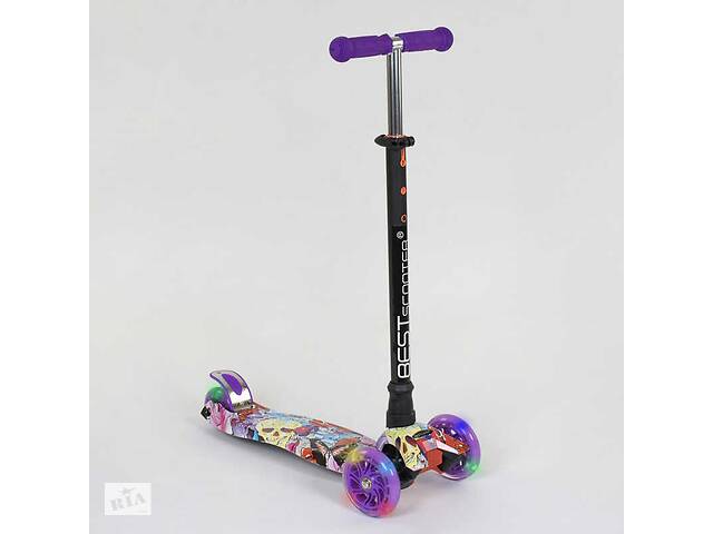 Самокат детский пластмассовый с алюминиевой трубкой руля + 4 колеса Purple/Black (74475)
