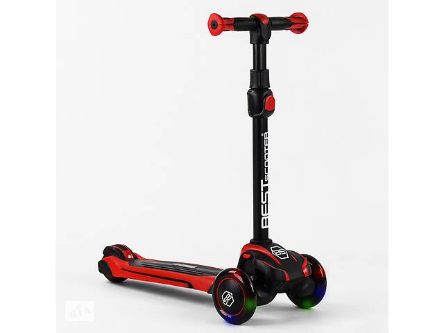 Самокат трехколесный алюминиевый руль Best Scooter MAXI PU колеса со светом 60 кг Red (102924)