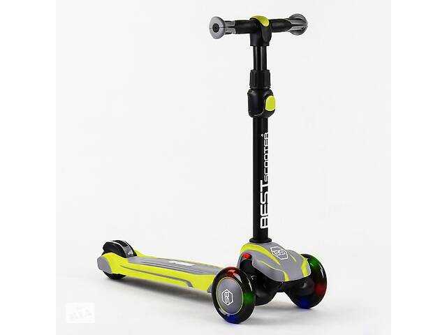 Самокат трехколесный алюминиевый руль Best Scooter MAXI PU колеса со светом 60 кг Green (102925)