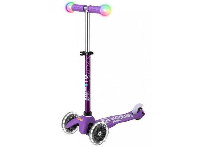 Самокат трехколесный детский с подсветкой ручек и колес MICRO 'Mini Deluxe Magic' Фиолетовый до 50 кг