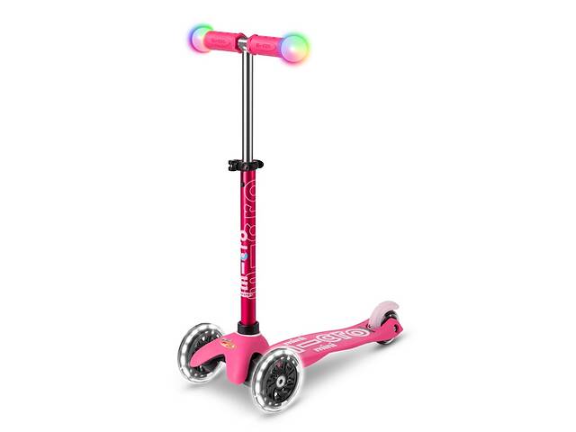 Самокат трехколесный детский с подсветкой ручек и колес MICRO 'Mini Deluxe Magic' Розовый до 50 кг