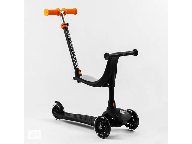 Самокат-велобег Best Scooter 3 в 1 колеса PU со светом сидение родительская ручка 50 кг Black (106695)